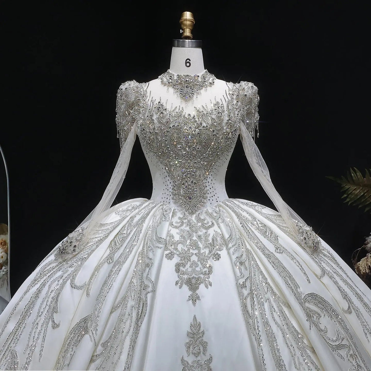 Luxury Long Sleeve Ivory Wedding Dress with Crystal Embroidered Details ZP162