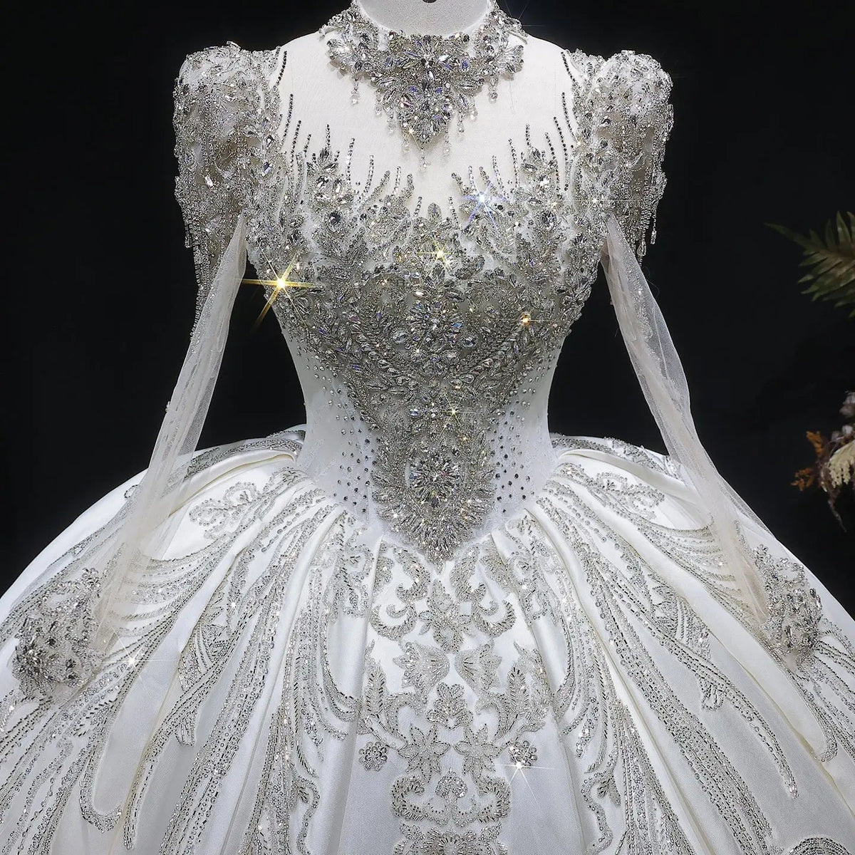 Luxury Long Sleeve Ivory Wedding Dress with Crystal Embroidered Details ZP162