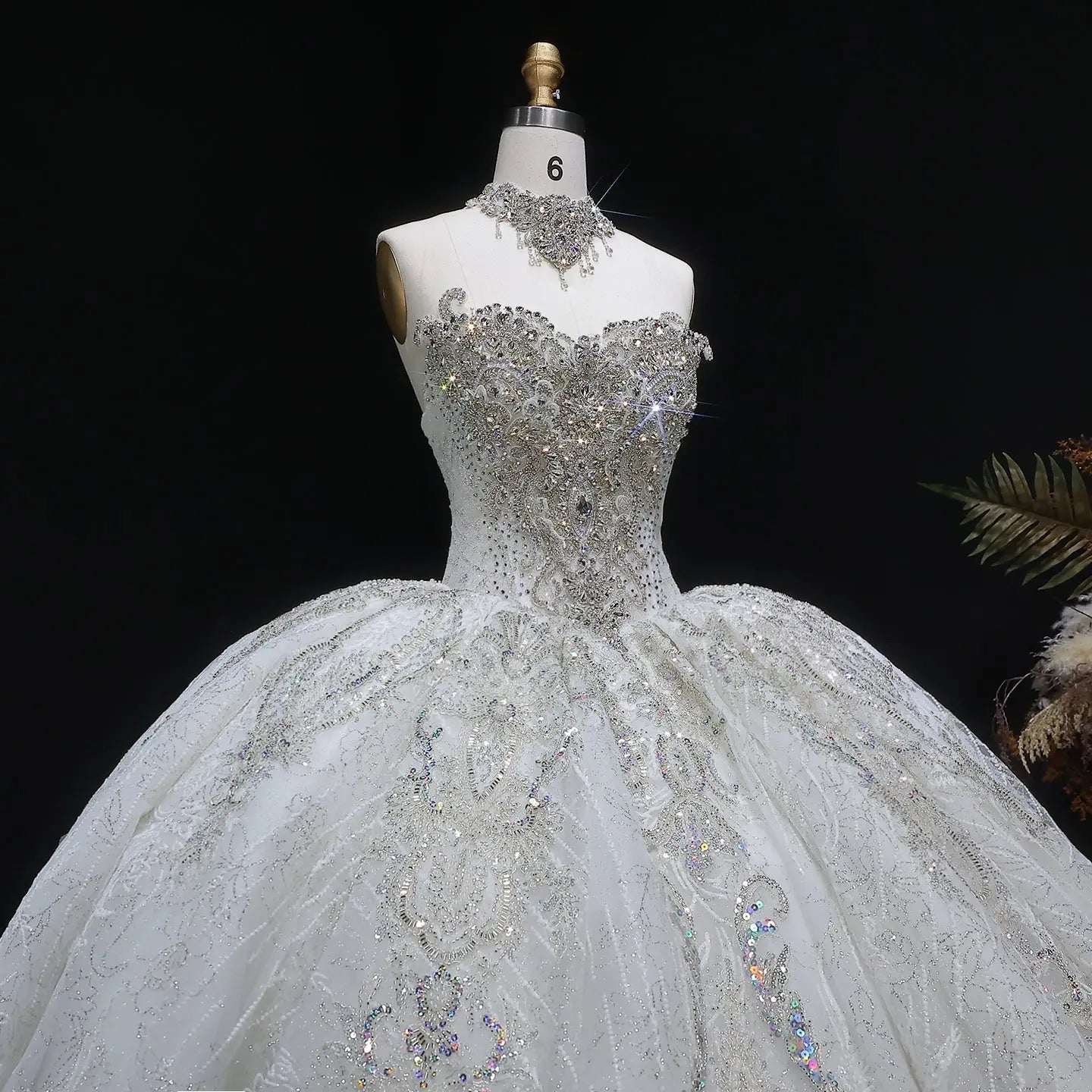 Luxury Sparkly White Ball Gown with Full-Sequin Embroidery Wedding Dress ZP164