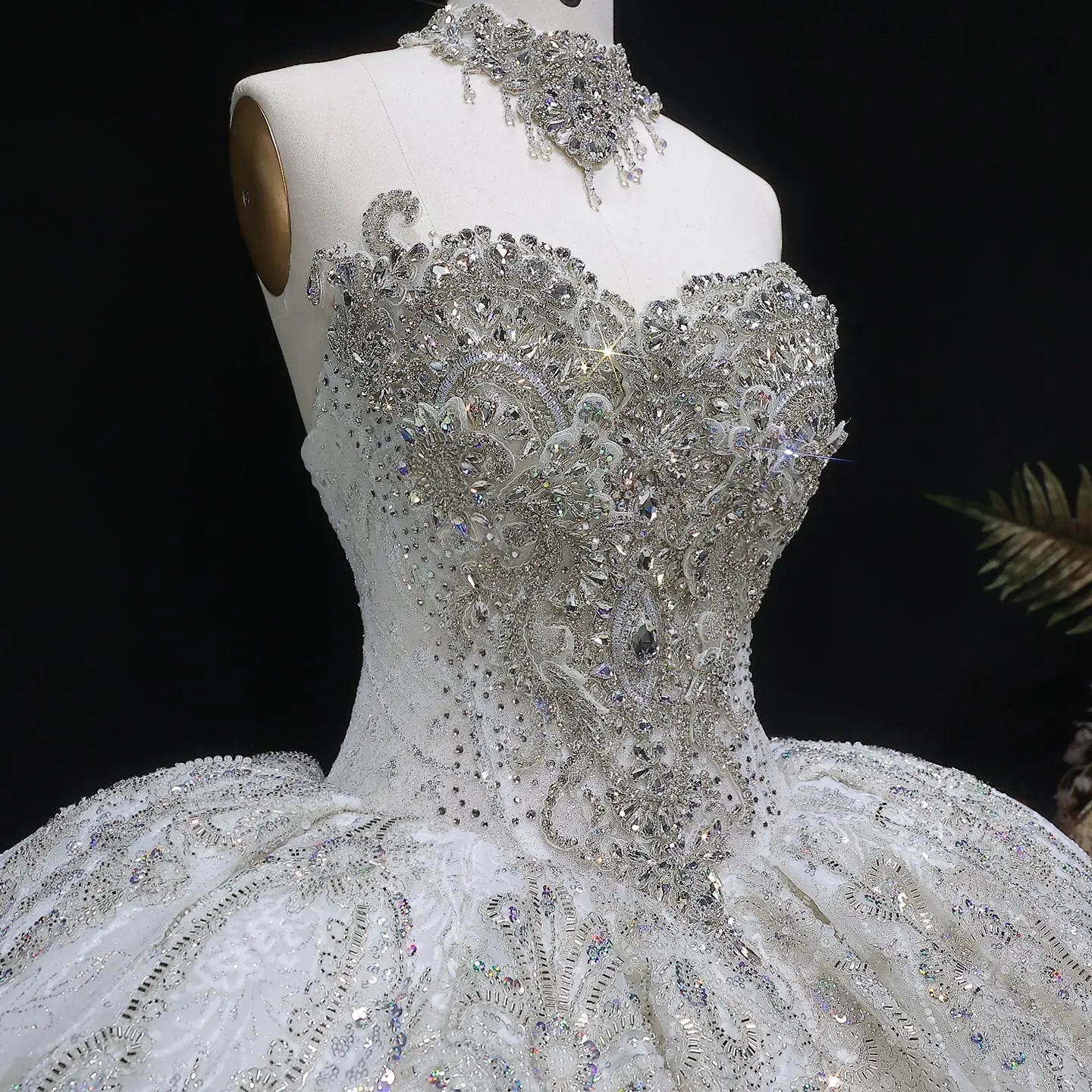 Luxury Sparkly White Ball Gown with Full-Sequin Embroidery Wedding Dress ZP164