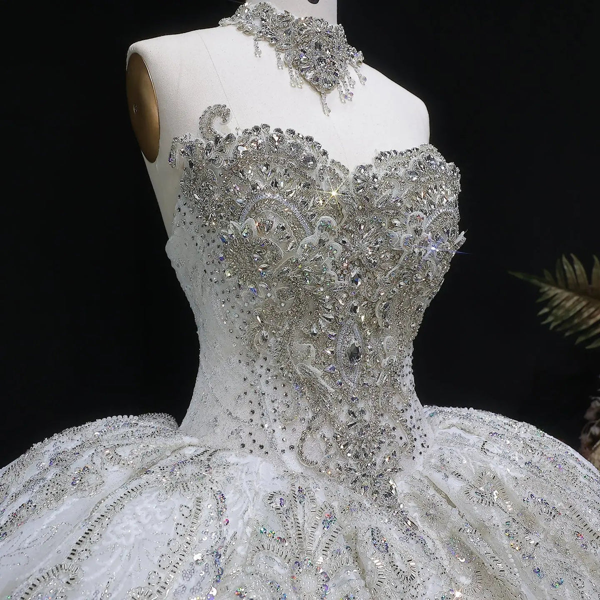 Luxury Sparkly White Ball Gown with Full-Sequin Embroidery Wedding Dress ZP164 - View 4 | VelvetHem
