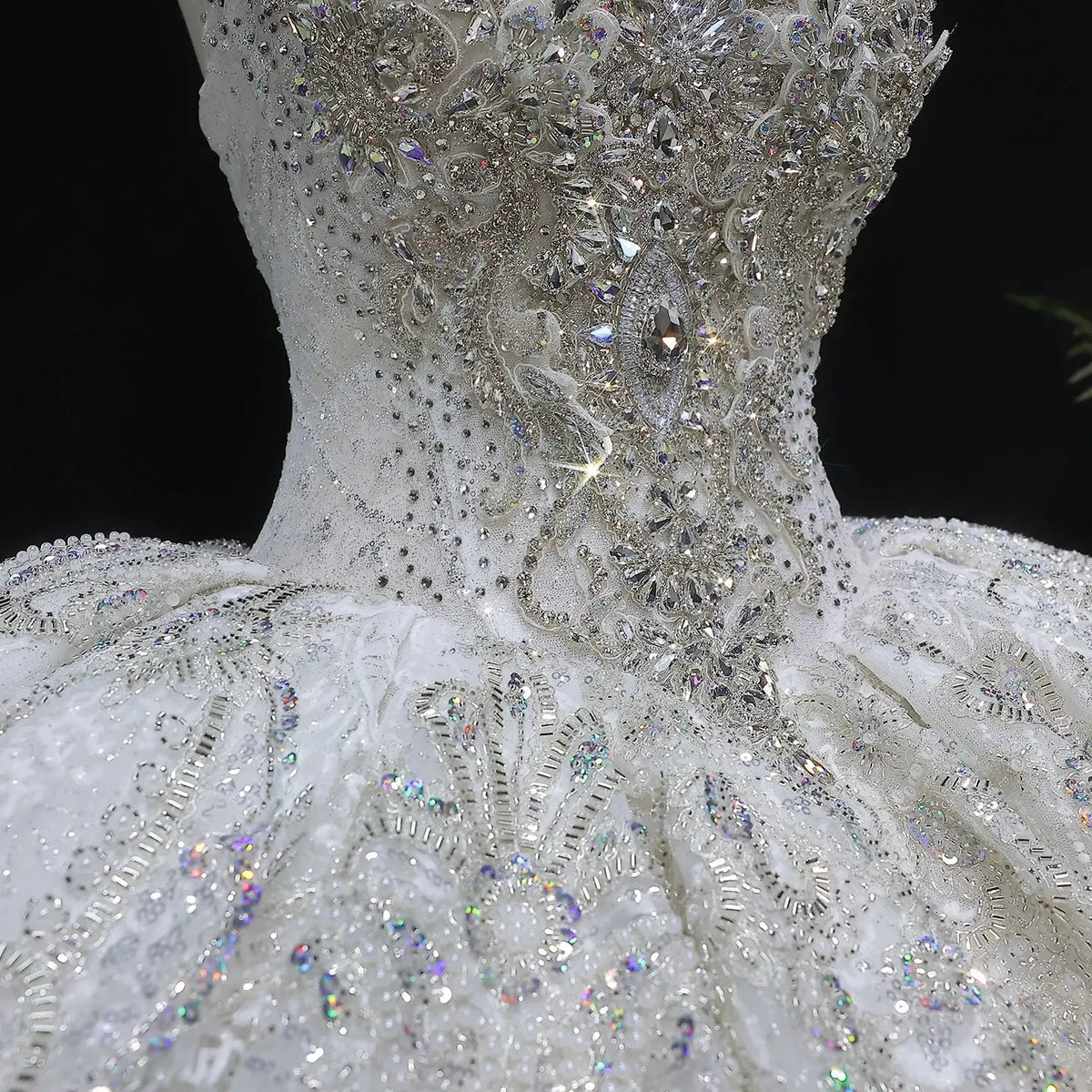 Luxury Sparkly White Ball Gown with Full-Sequin Embroidery Wedding Dress ZP164