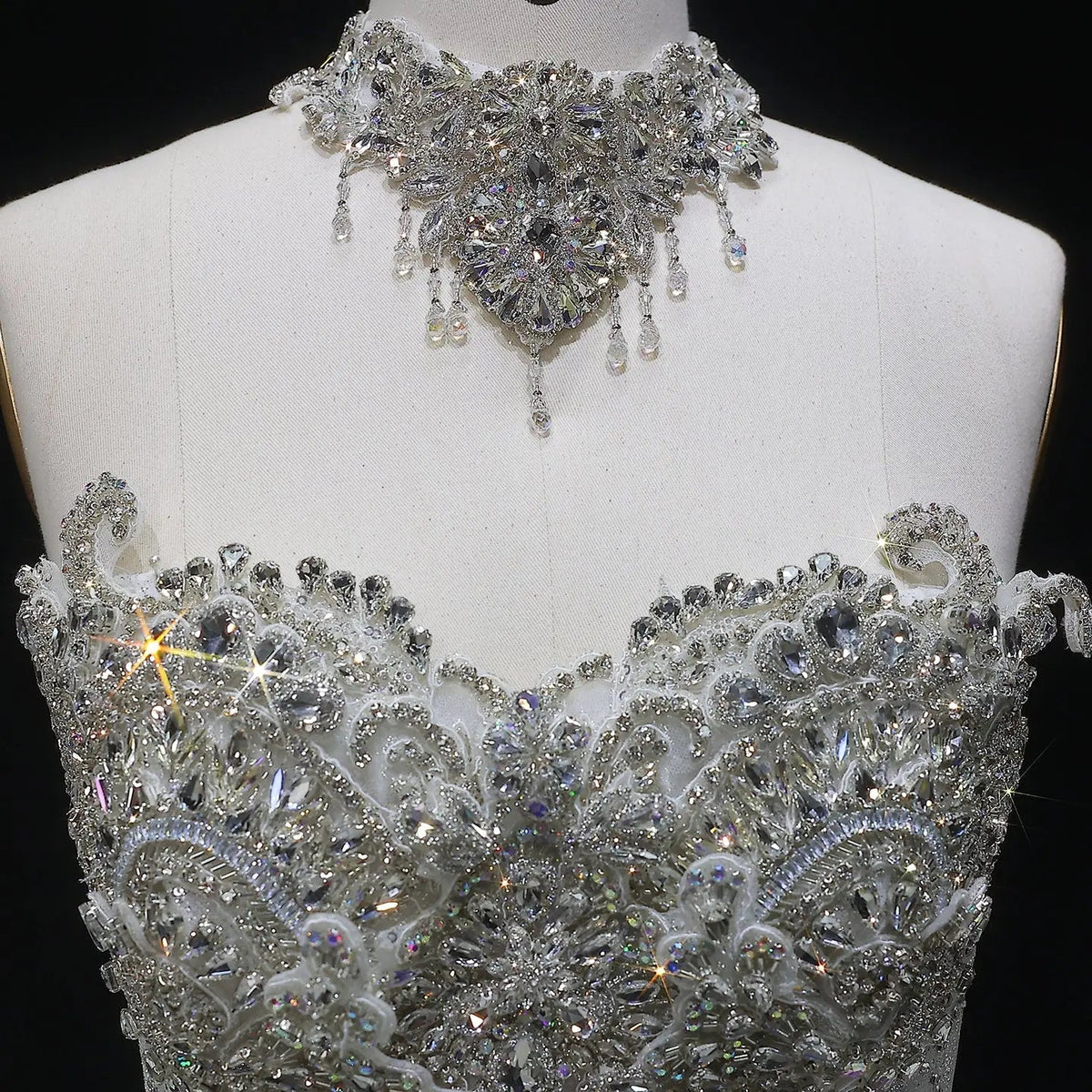 Luxury Sparkly White Ball Gown with Full-Sequin Embroidery Wedding Dress ZP164