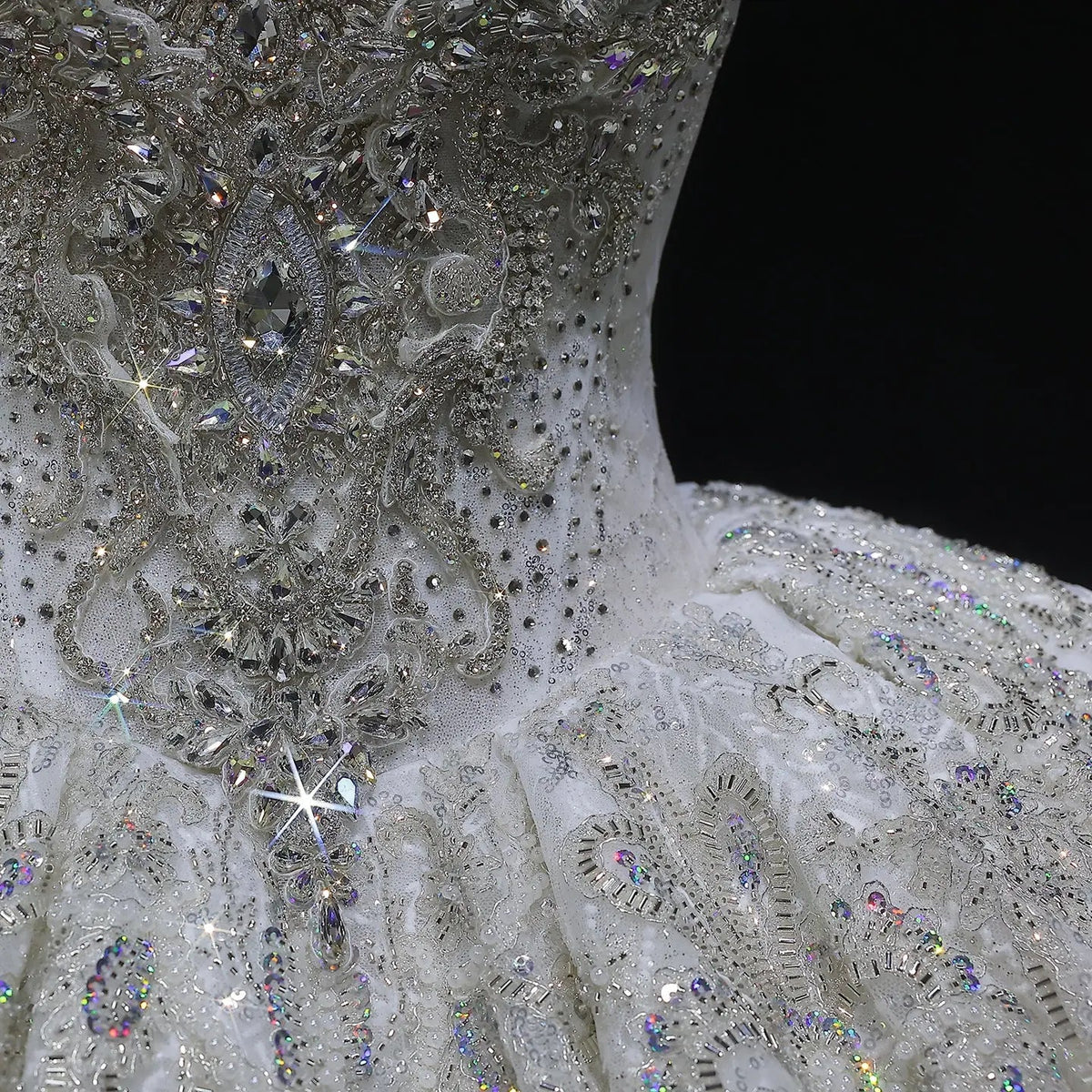 Luxury Sparkly White Ball Gown with Full-Sequin Embroidery Wedding Dress ZP164