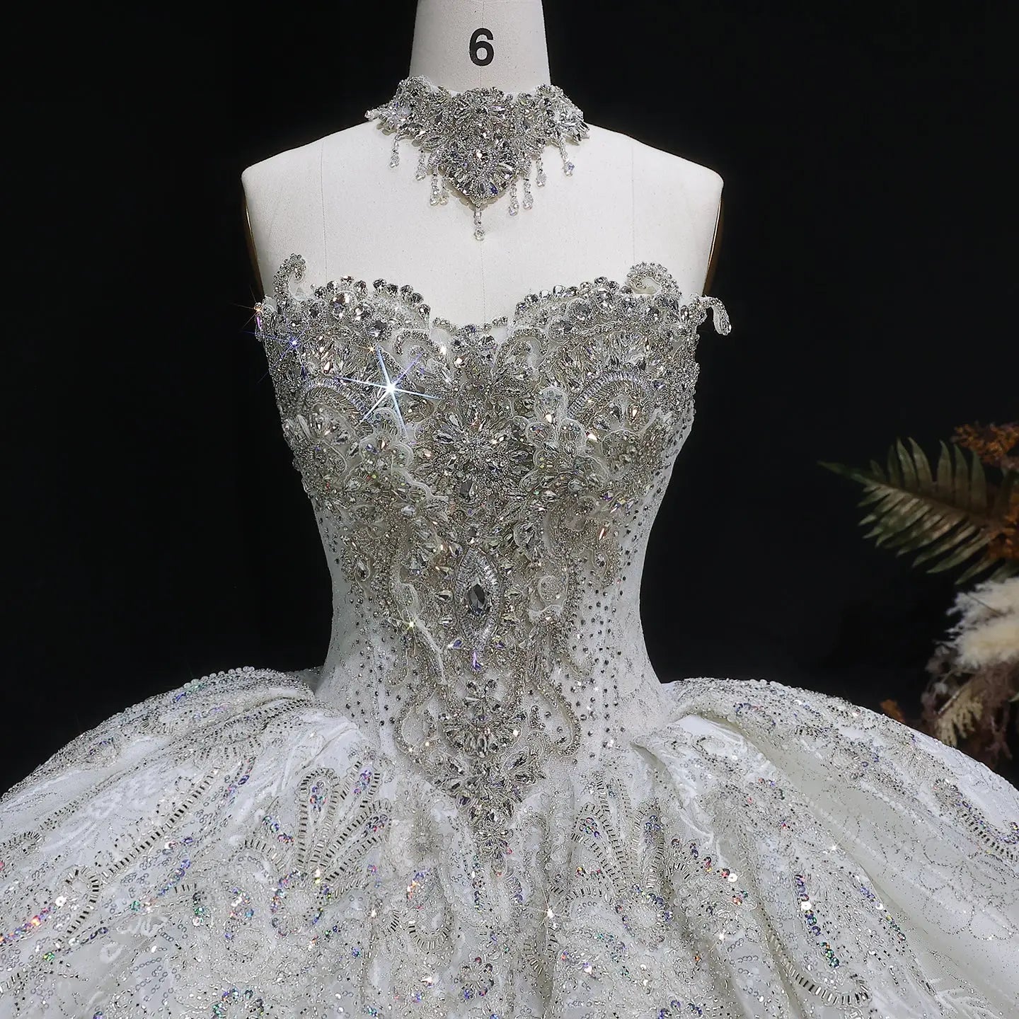 Luxury Sparkly White Ball Gown with Full-Sequin Embroidery Wedding Dress ZP164