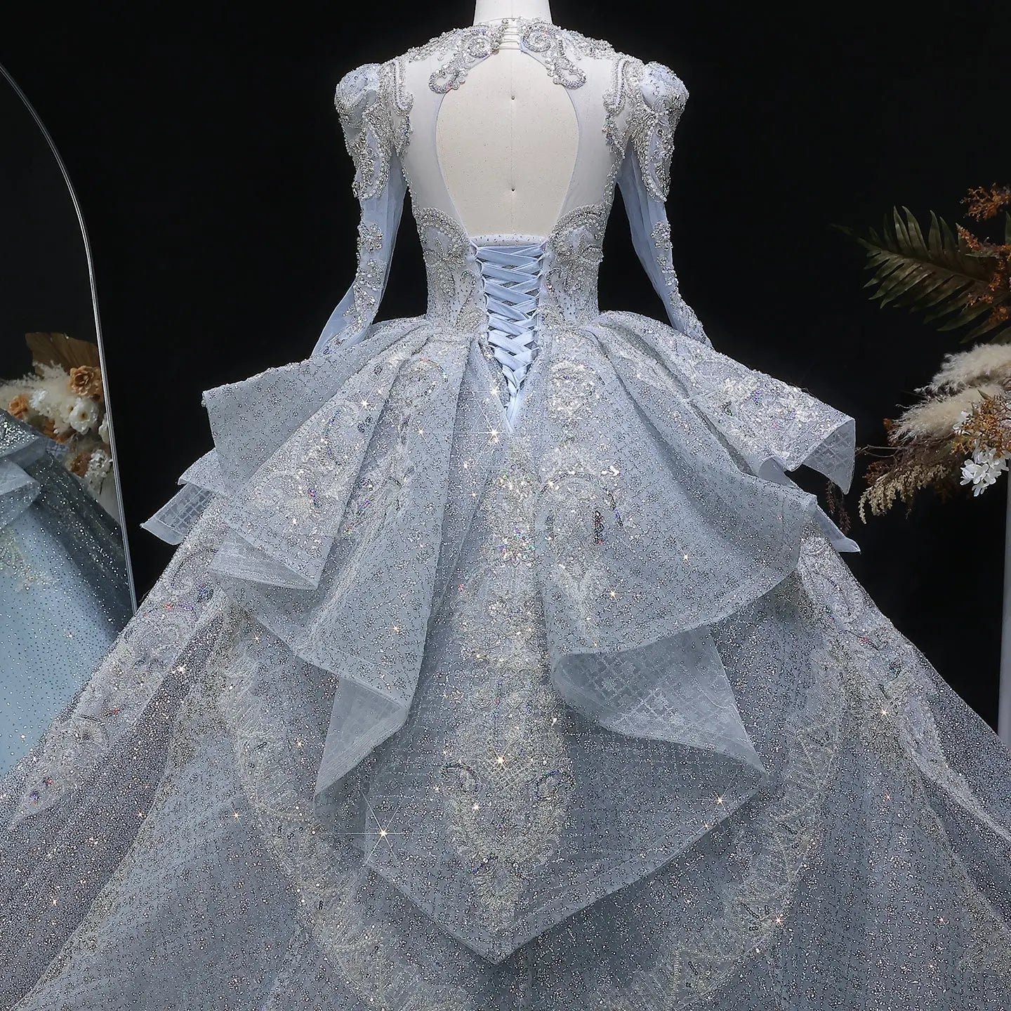 Luxury Blue Sequin Embroidery Ball Gown Wedding Dress ZP154