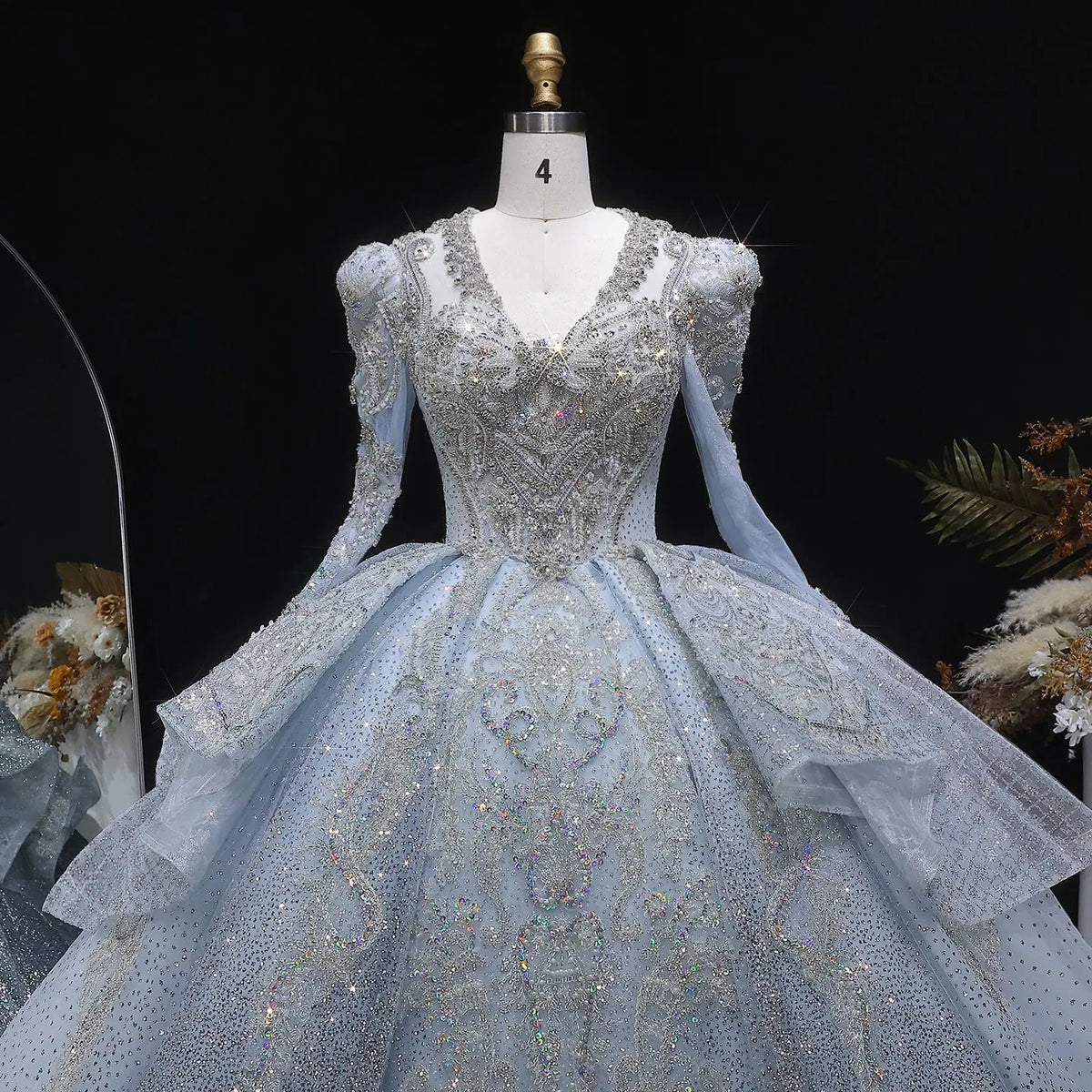 Luxury Blue Sequin Embroidery Ball Gown Wedding Dress ZP154