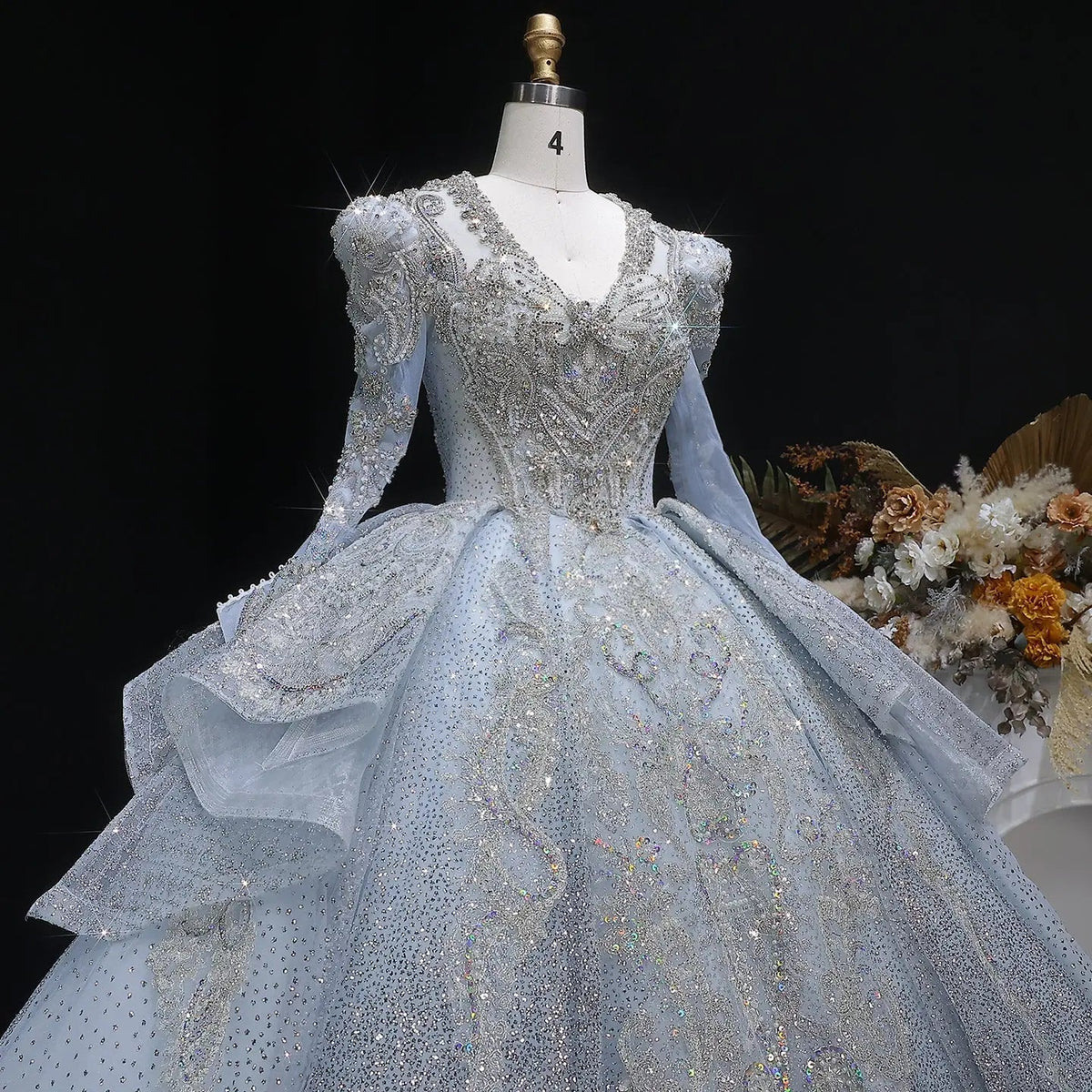 Luxury Blue Sequin Embroidery Ball Gown Wedding Dress ZP154