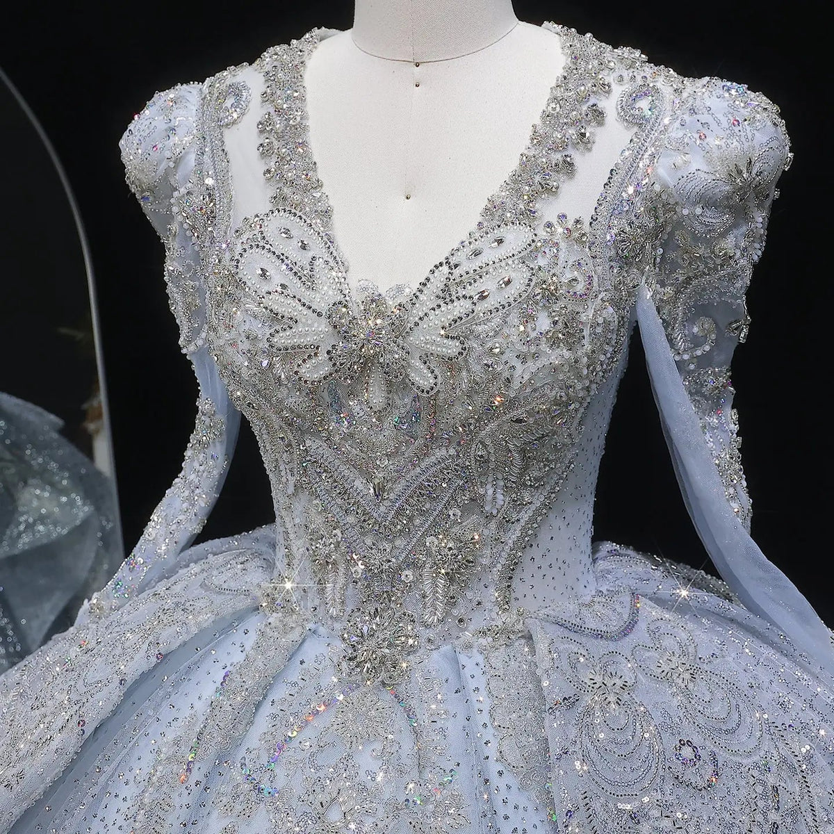 Luxury Blue Sequin Embroidery Ball Gown Wedding Dress ZP154