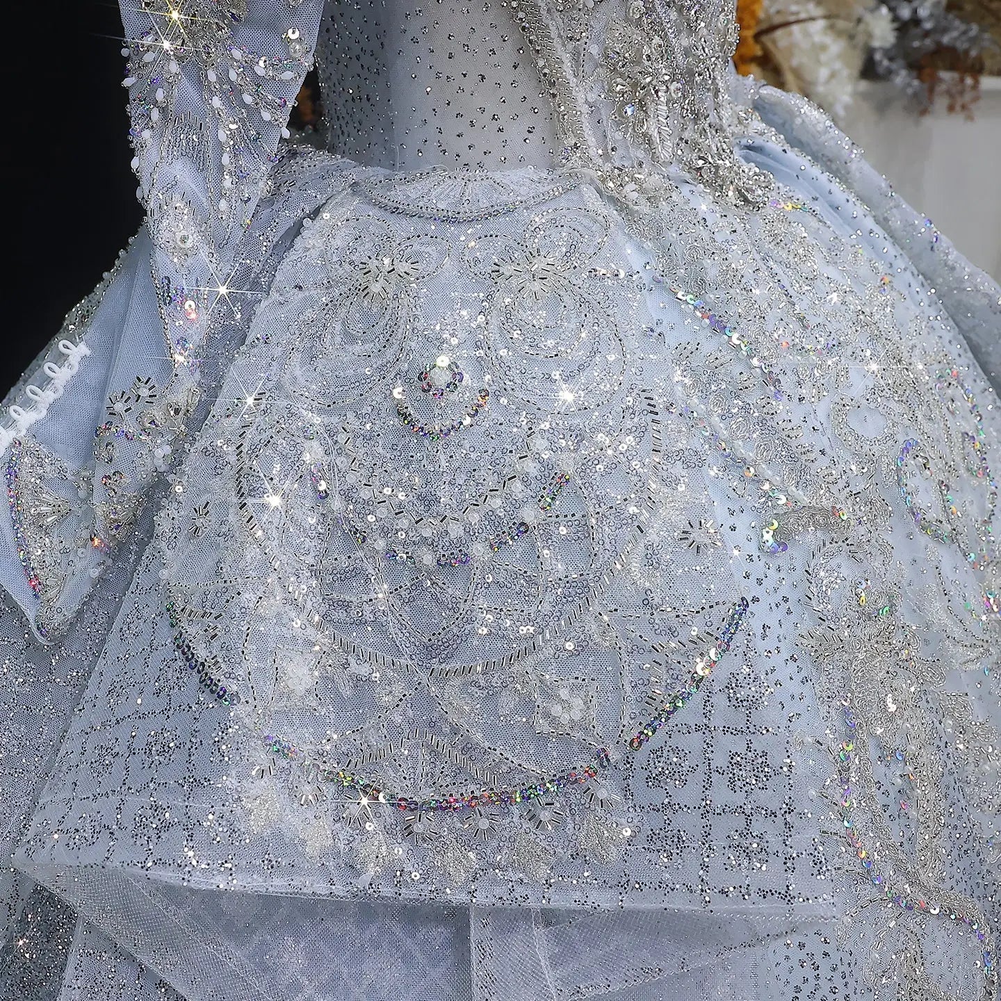 Luxury Blue Sequin Embroidery Ball Gown Wedding Dress ZP154