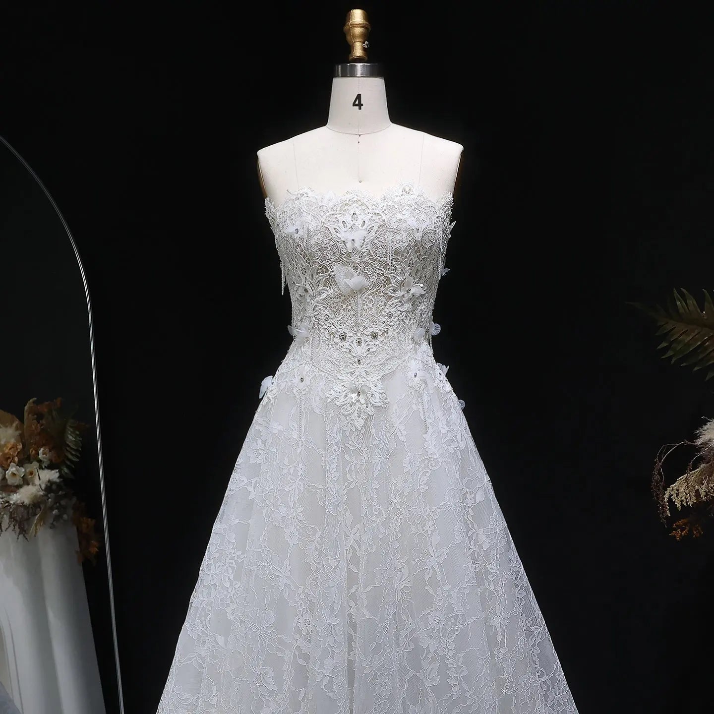 Luxury White Embroidered 3D Floral Strapless Ball Gown Wedding Dress ZP159