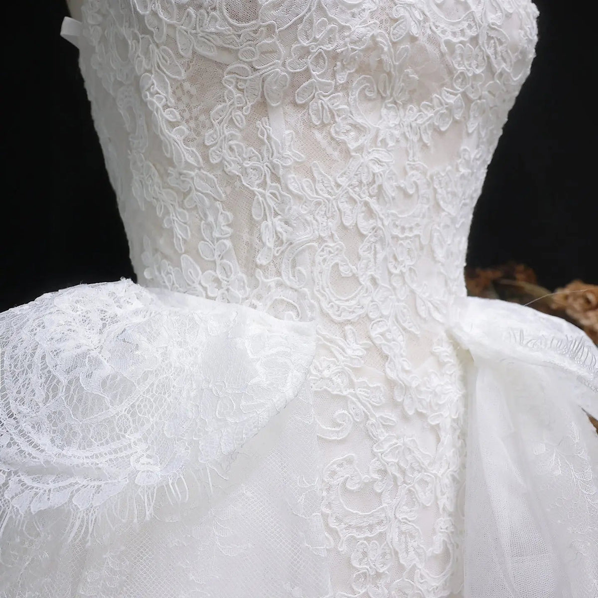 Luxury White A-Line Wedding Dress with Lace Embroidery and Overskirt ZP167