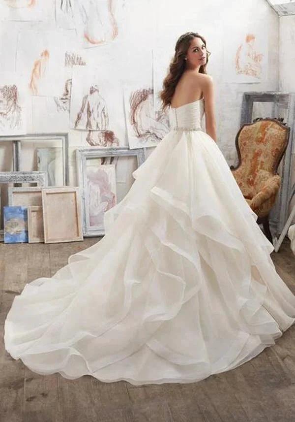 Illusion A Line Sweetheart Strapless Ruffles Beaded Belt Wedding Dresses (ZD14002)