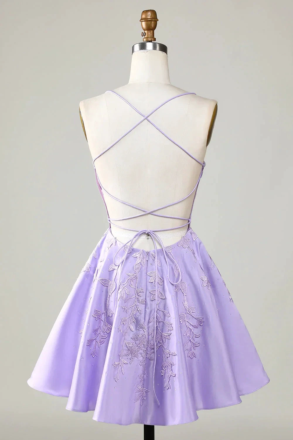 Purple Corset A-Line Satin Short Homecoming Dress With Lace (ZD11765)