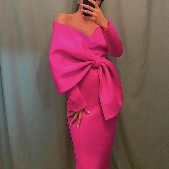 Women's Elegant V-Neck Off Shoulder Long Dress Big Knot Slim Evening Dresses Boutique Occasion Dresses