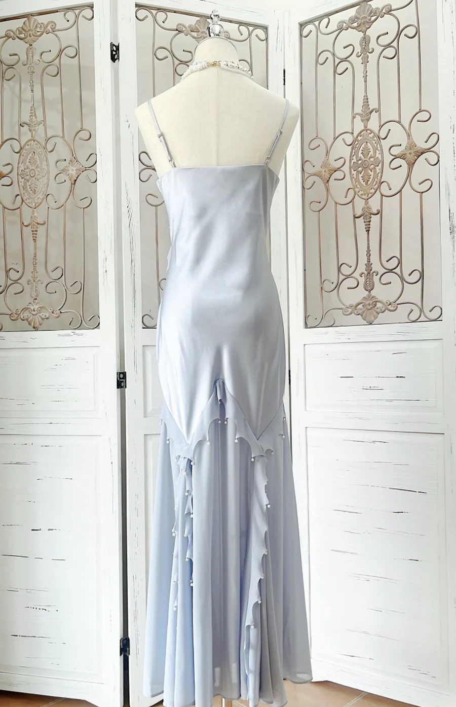 Retro Mermaid Straps Satin Blue Long Prom Dresses Party Dress - View 7 | FashionDia