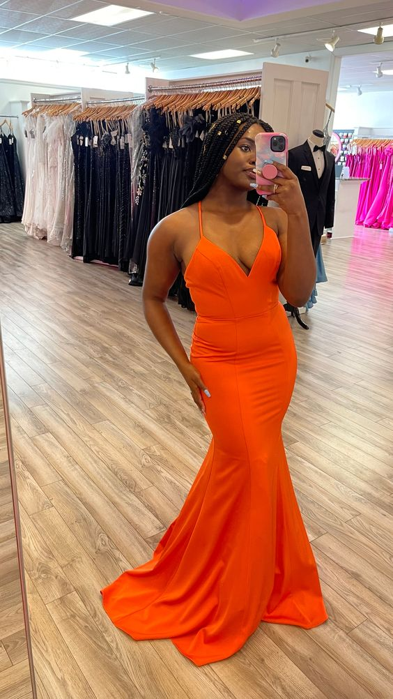 Simple Orange Satin Mermaid Long Prom Dress Orange Evening Dress Y6197 - VelvetHem