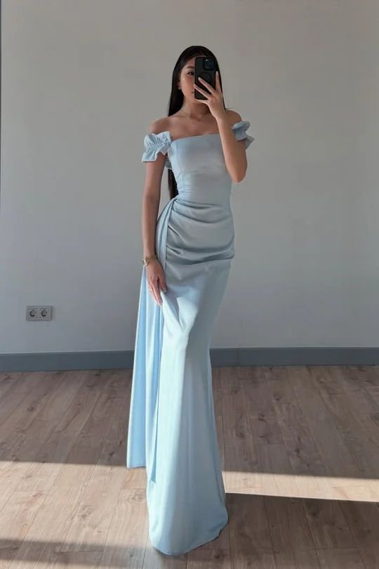 Pretty Mermaid Spaghetti Straps Blue Long Prom Dresses Party Dress