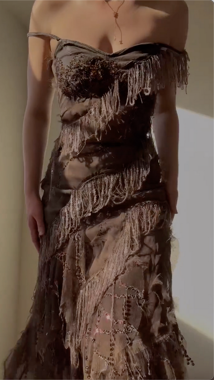 Vintage Brown Sequin Beaded Evening Dress,Formal Mermaid Prom Dress