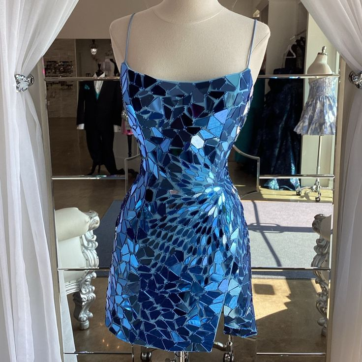 Gorgeous Blue Sequin Sheath Cocktail Dress Formal Graduation Homecoming Dress