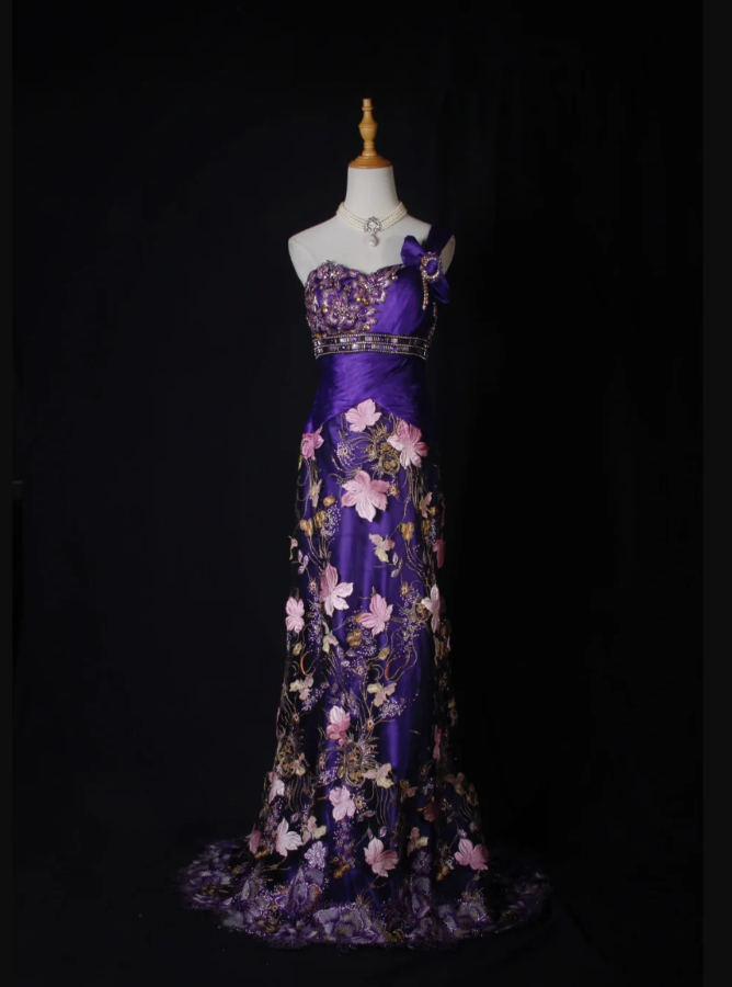Charming Purple One-Shoulder Satin Pleated Beaded Mermaid Prom Dress Evening Gown With Embroidery Appliques - FashionDia