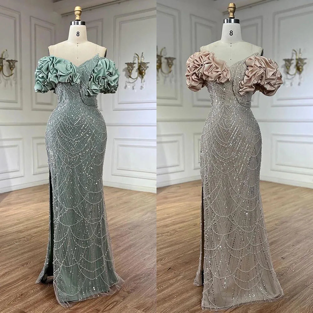 Zapdress Customized Sage Green Off Shoulder Mermaid Evening Dresses 2024 Arabic Formal Gowns For Women Wedding Party (ZD17307)