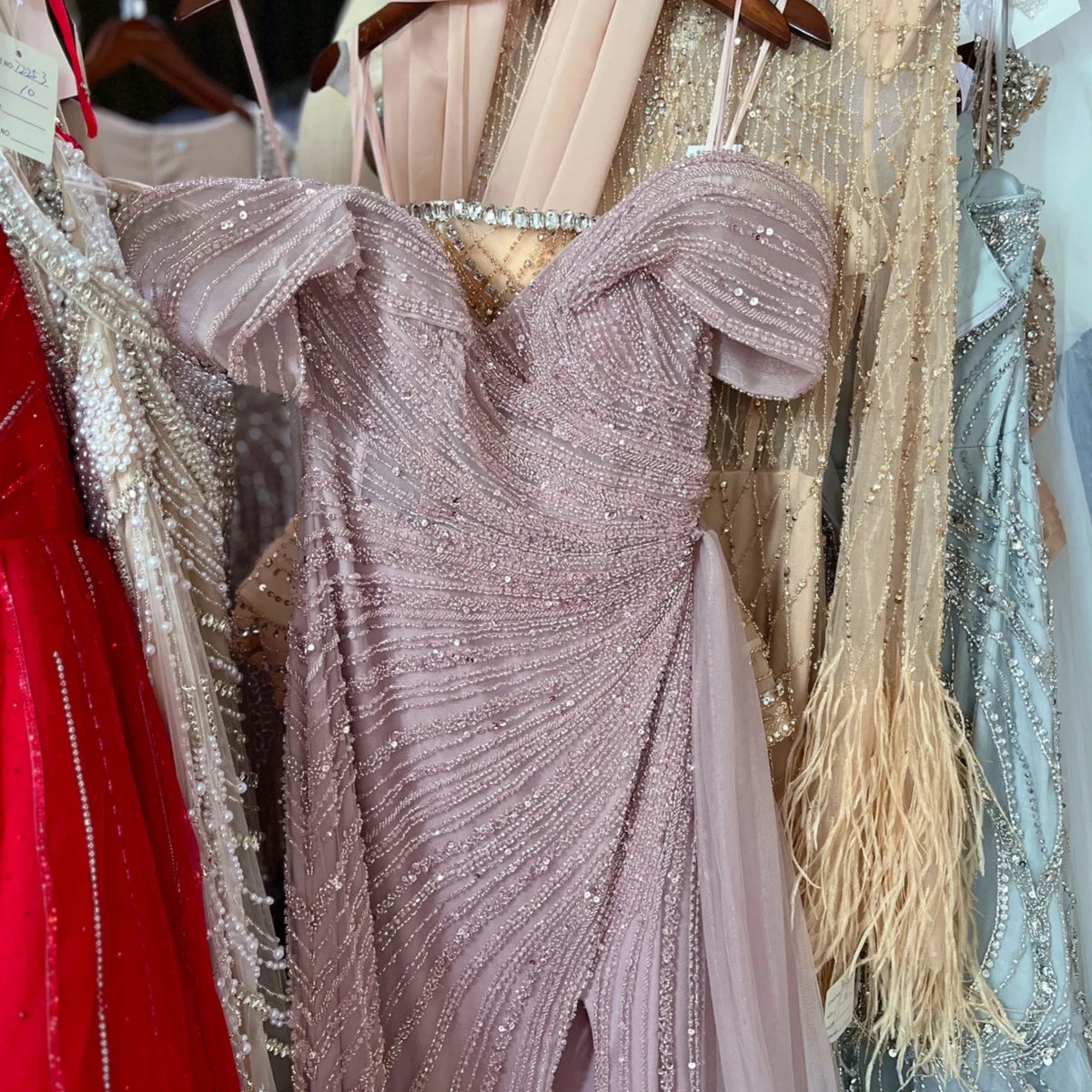 Zapdress Elegant Off Shoulder Mermaid Beaded Party Dress Luxury Split Open Evening Gown with Side Train Customized (ZD17256)