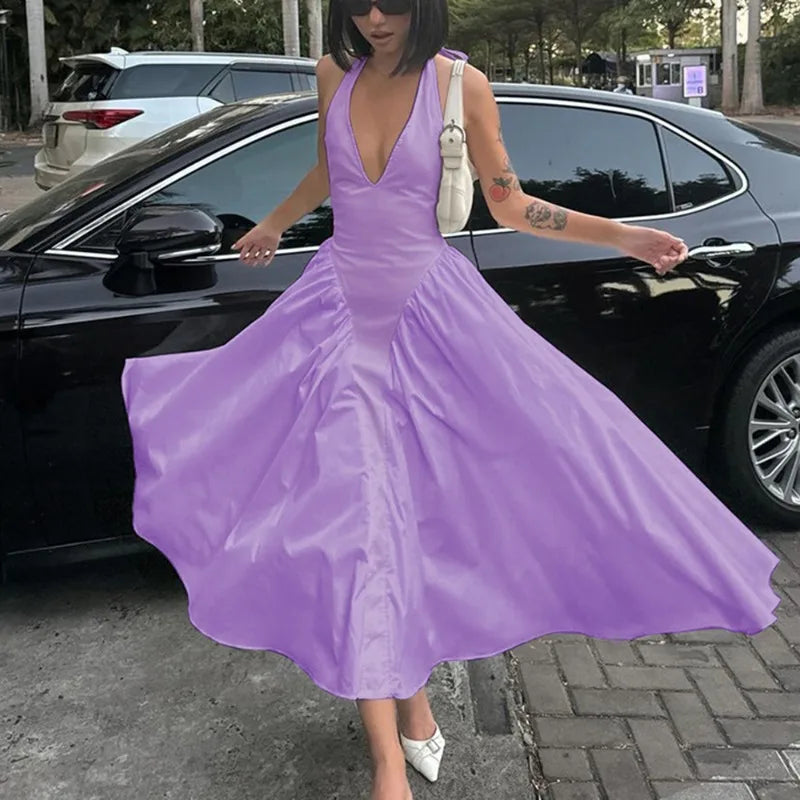 Backless Deep V Spliced Long Midi Dress - View 10 | VelvetHem