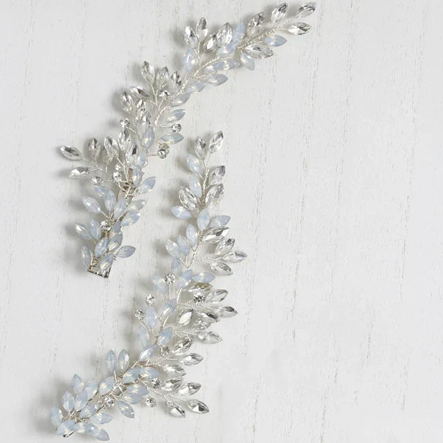 Bridal Jewelry Crystal Rhinestones Opal Hair Clips Pins Pearls Hairpins Brides Bridesmaids Head Pieces Women Wedding Accessories b silver color