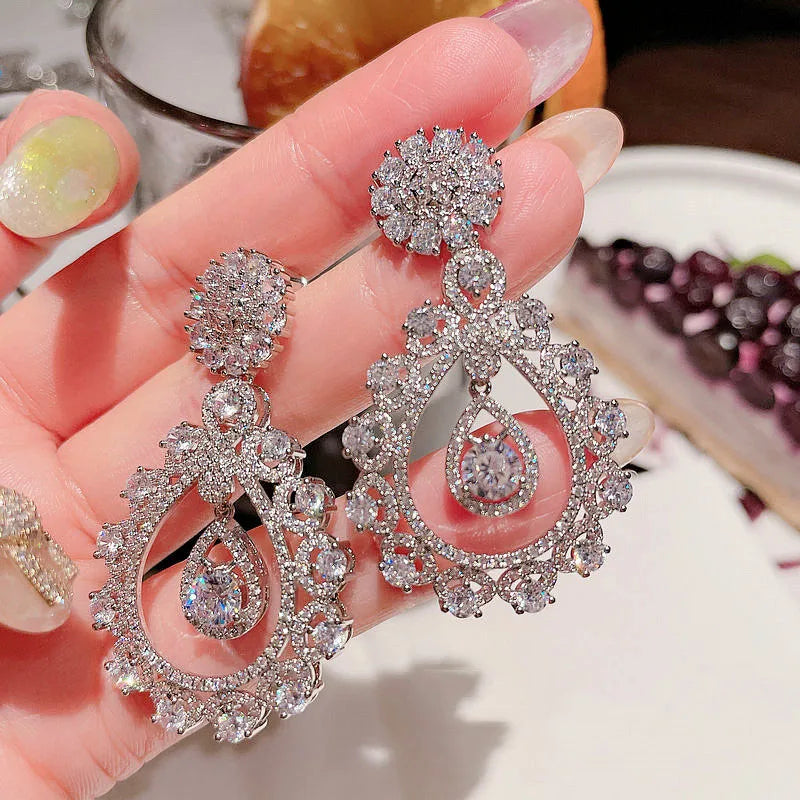 High Quality AAA Zircon Bridal Earrings CZ Zirconia Wedding Earring For Brides Accessories Women Evening Party Dress Jewelry - FashionDia