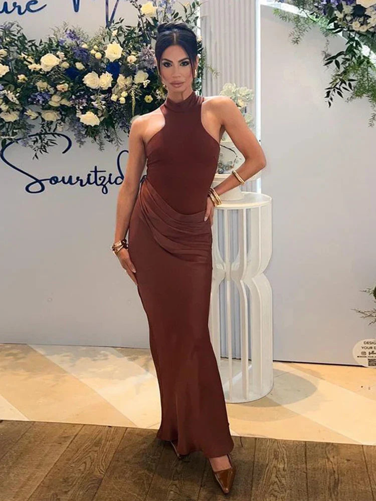 Satin Hollow Out Black Maxi Dress - View 2 | VelvetHem
