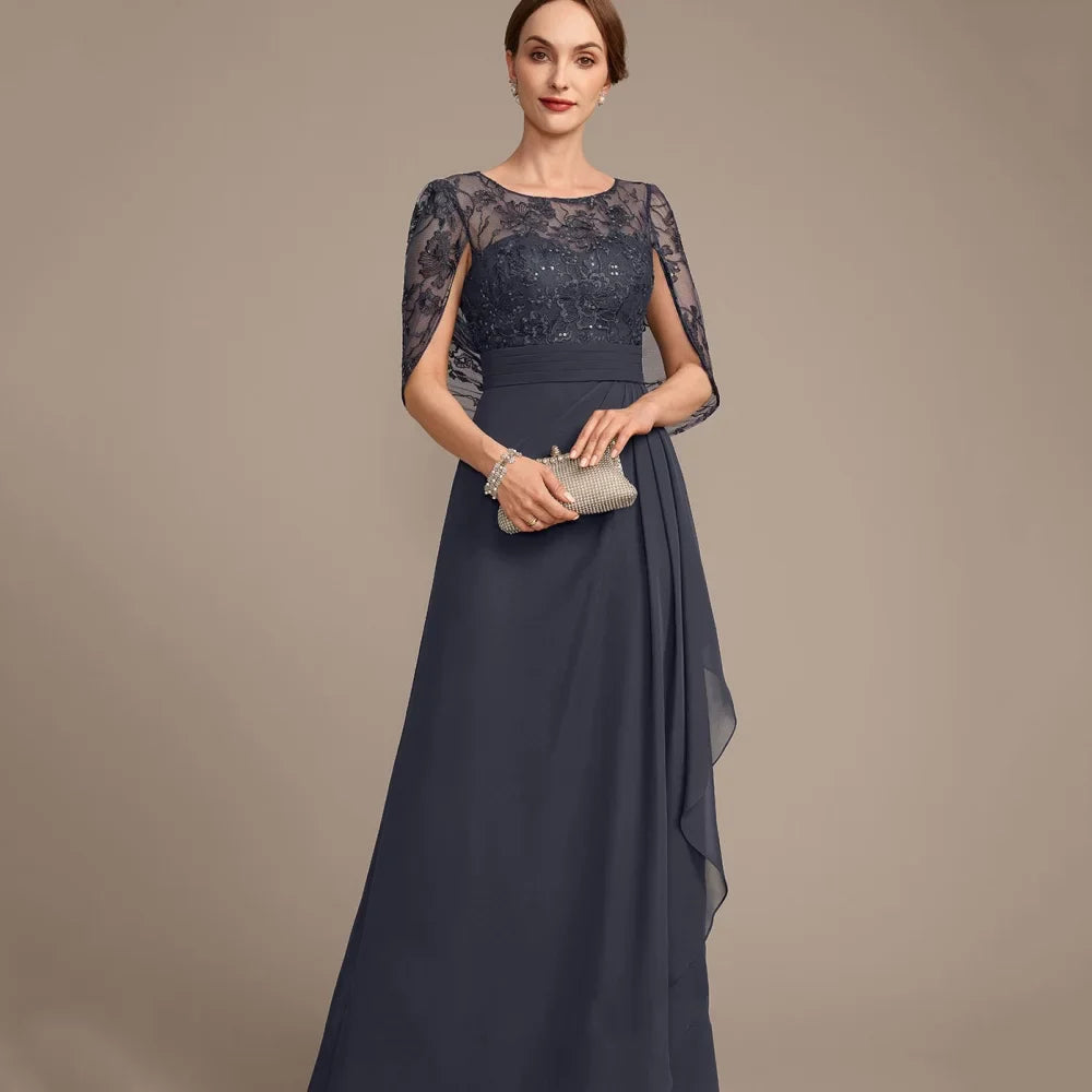 Customized O Neck Mother Dress Elegant Lace A Line Wedding Party Gowns For Bride Chiffon Applique Vintage Formal Bridal Dresses