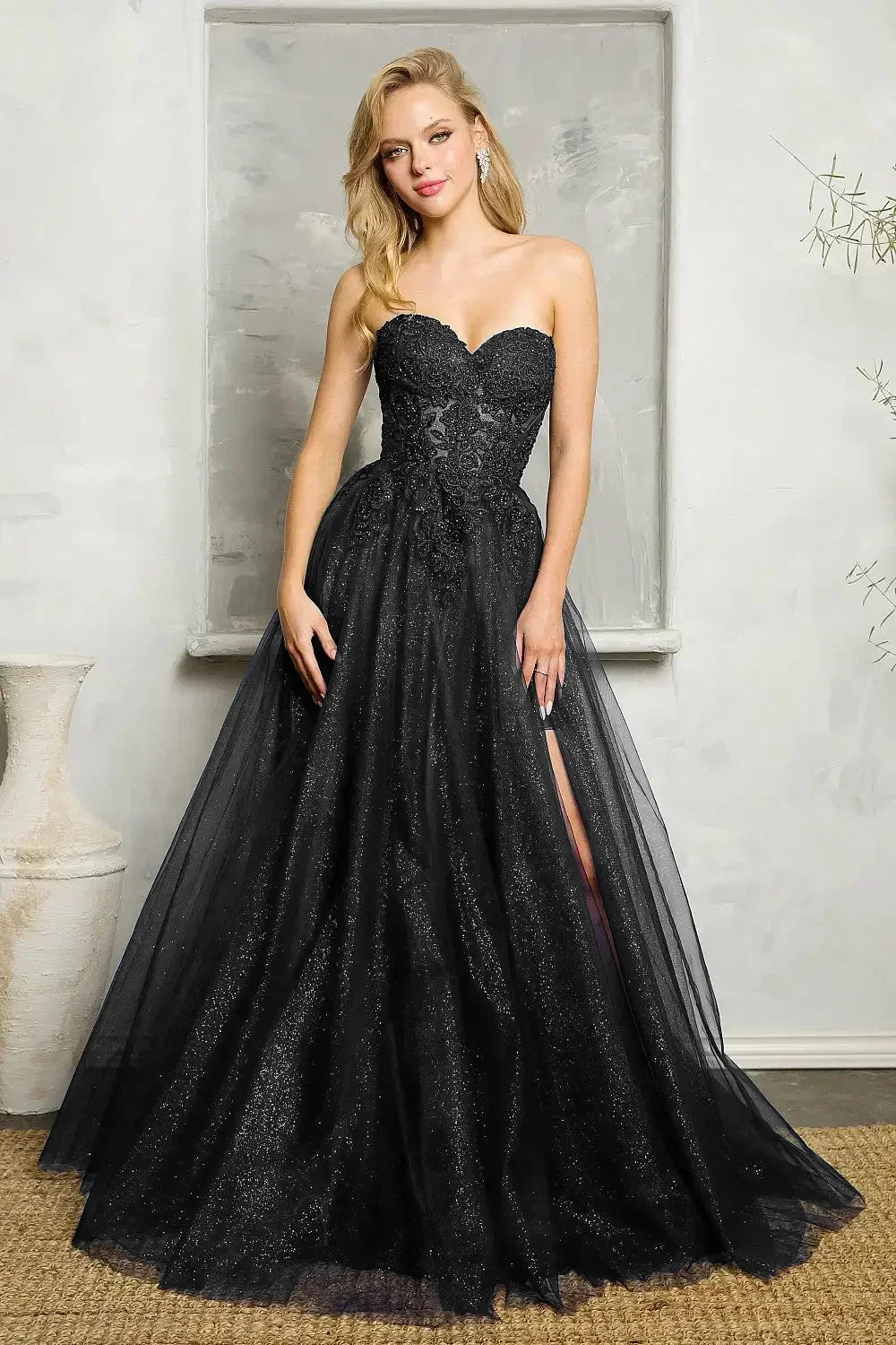 Navy Blue Lace Tulle Prom Dress - View 5 | VelvetHem