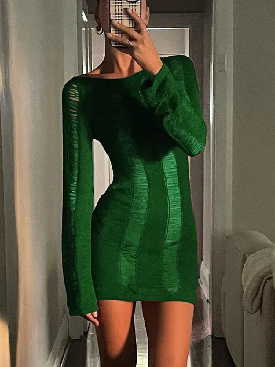 Cutout Knit Long Sleeve Wrap Mini Dress - View 5 | VelvetHem