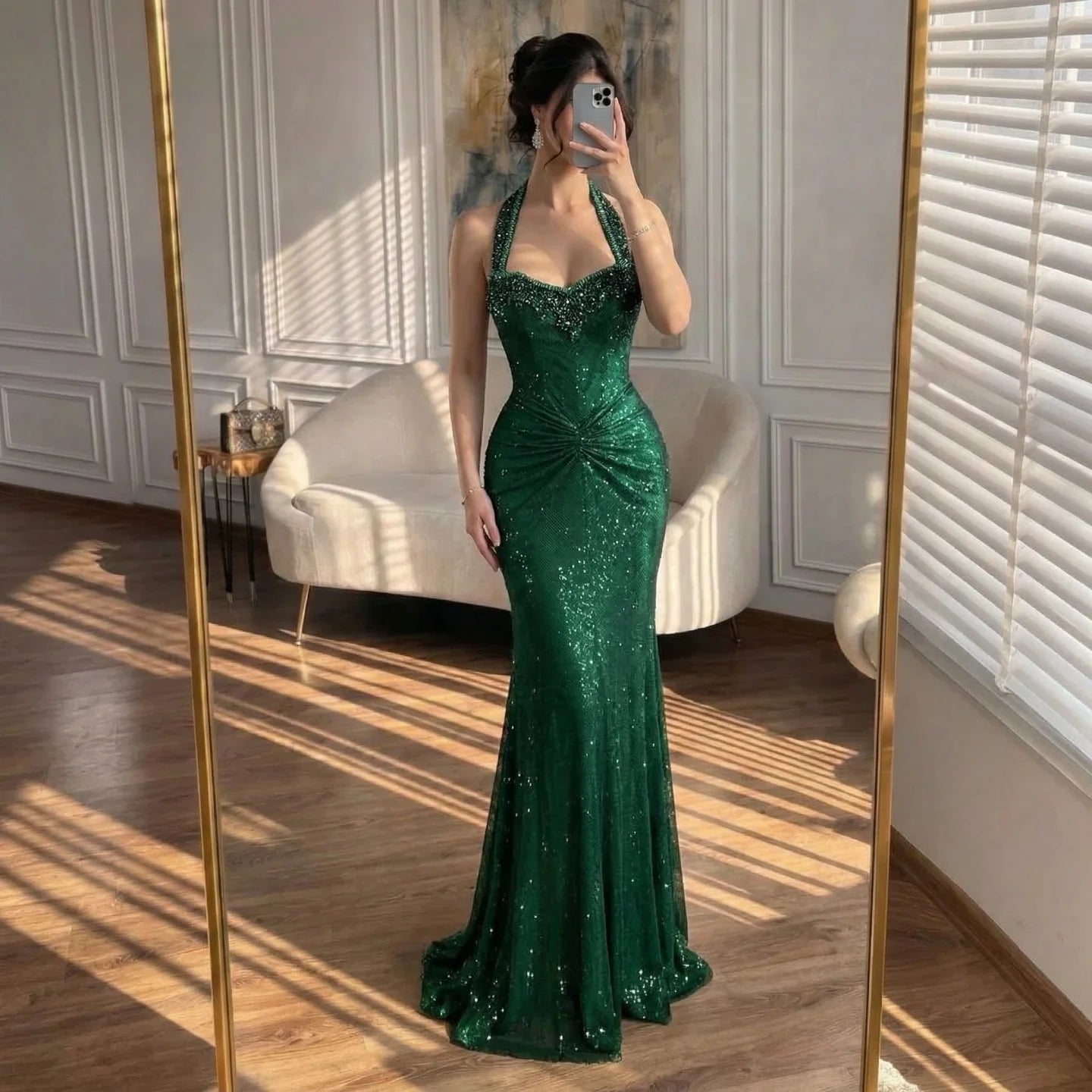 Zapdress Rose Gold Mermaid Beaded Evening Dress Elegant Sparkly Wedding Party Gown with Ruched Waist DLA73410B Customized (ZD17276)