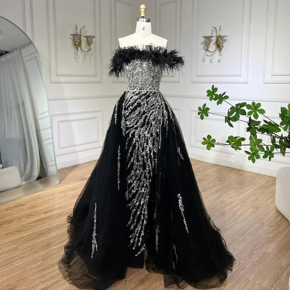 Zapdress Yellow Feathers Beaded Mermaid Evening Dresses with Overskirt Side Slit Party Gowns for Women DLA72061 Customized (ZD17213)