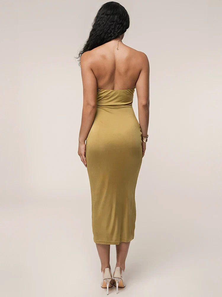 Cutout Chain Metal Halter Midi Dress