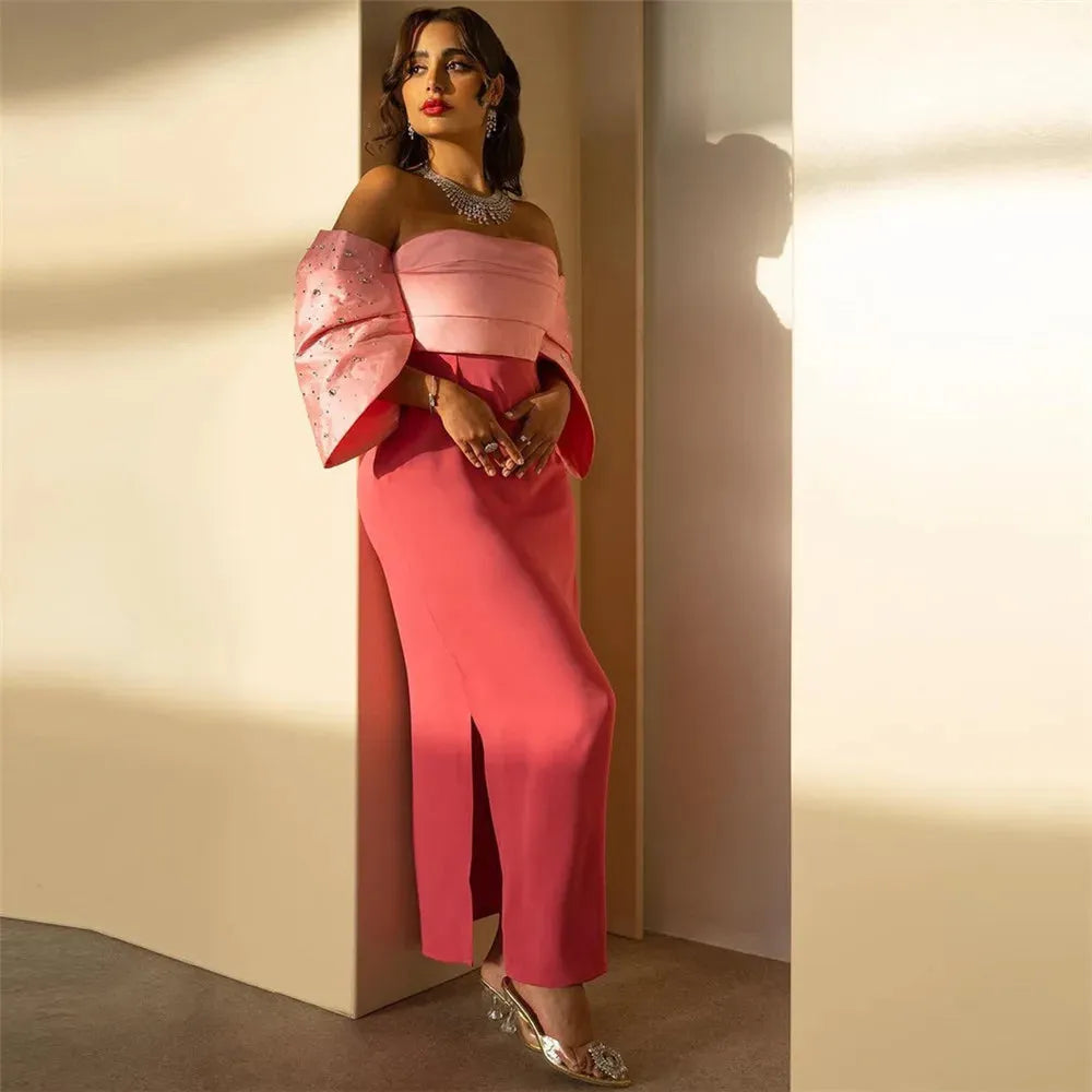 Elegant Patchwork Color Formal Evening Dresses Off The Shoulder Sequines Mermaid Satin Long Prom Dress Women Gowns As Picture