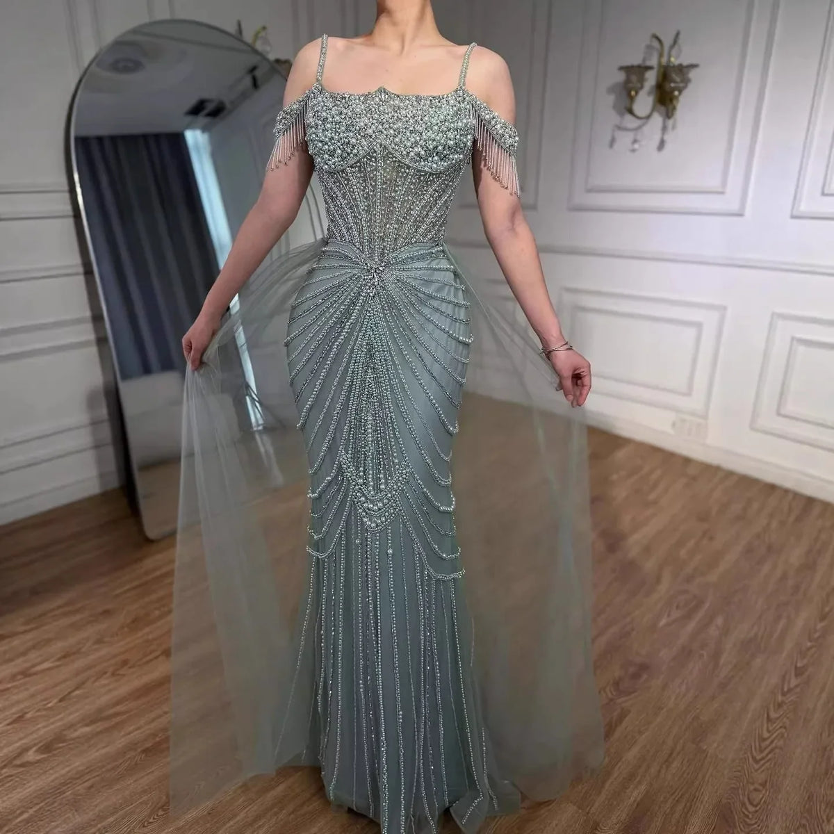 Zapdress 2026 Mermaid Evening Gowns Pearl Beaded Tassel Formal Party Dresses for Wedding Guest DLA73148B Customized (ZD17311)