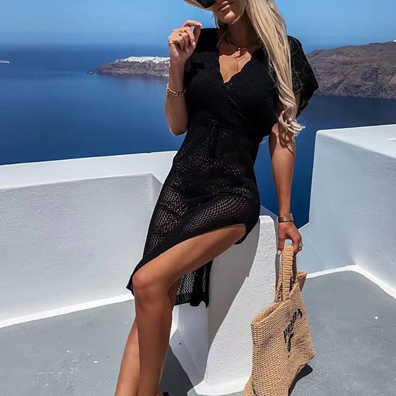 Katharina Chic Crochet Cover Up Dress Statement Occasion Edit