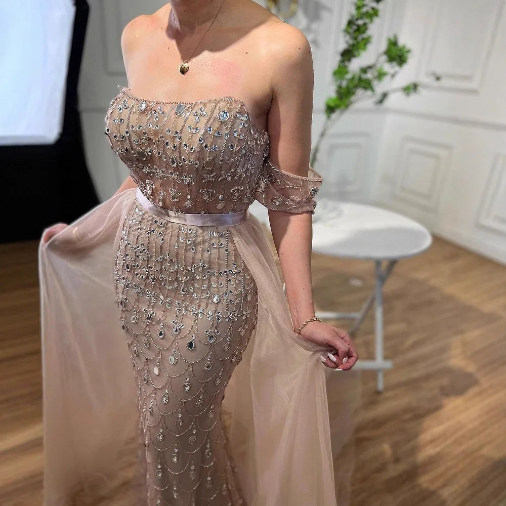 Zapdress Customized 2026 Red Off Shoulder Mermaid Beaded Overskirt Evening Dress Wedding Party Gowns for Women (ZD17316)
