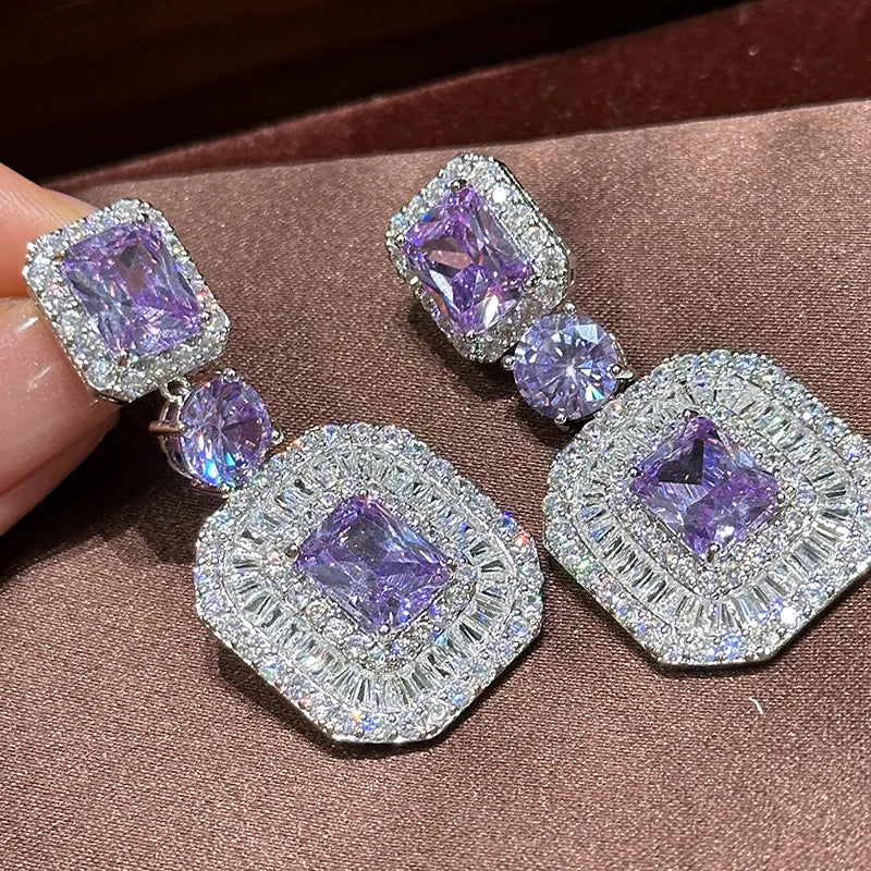 High Quality Purple AAA Zircon Bridal Earrings Cubic Zirconia Wedding Earring Bride Accessories Party Dinner Jewelry - View 3 | FashionDia