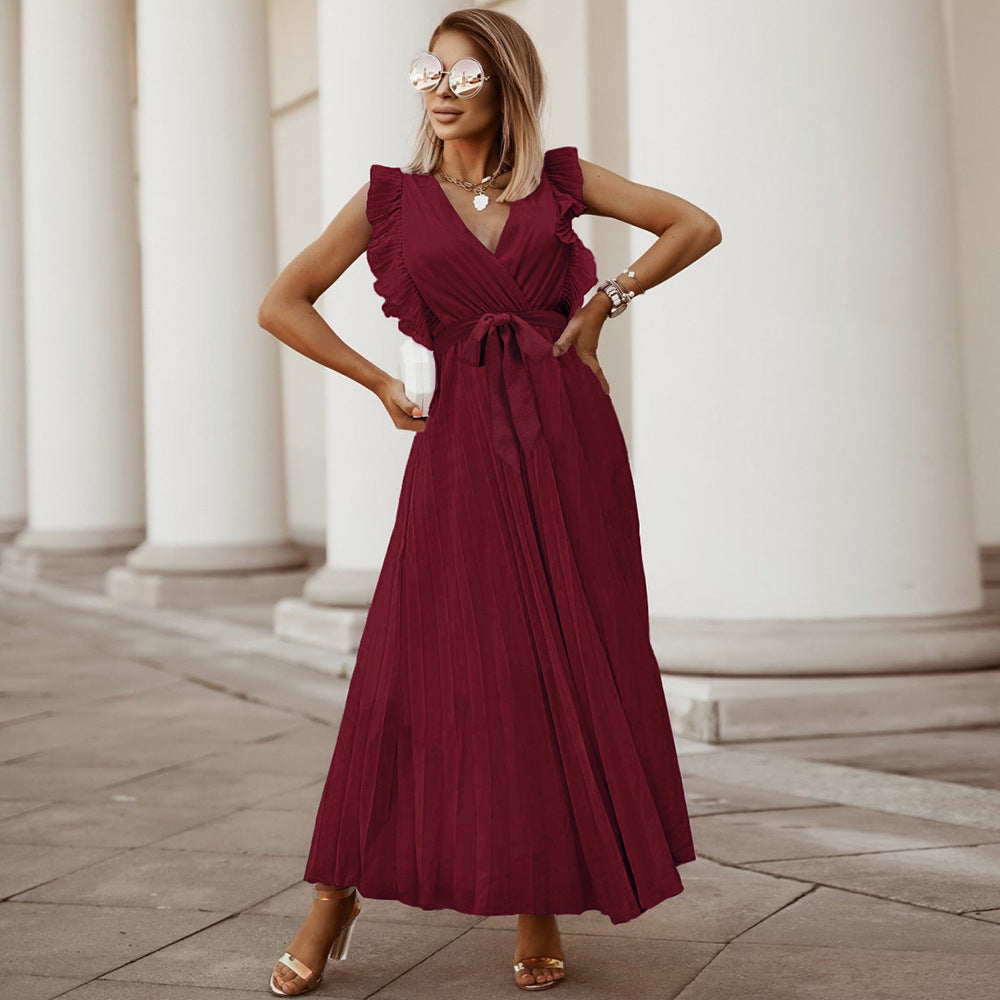 Carolina Premium Burgundy Pleated Maxi Dress Statement Occasion Edit