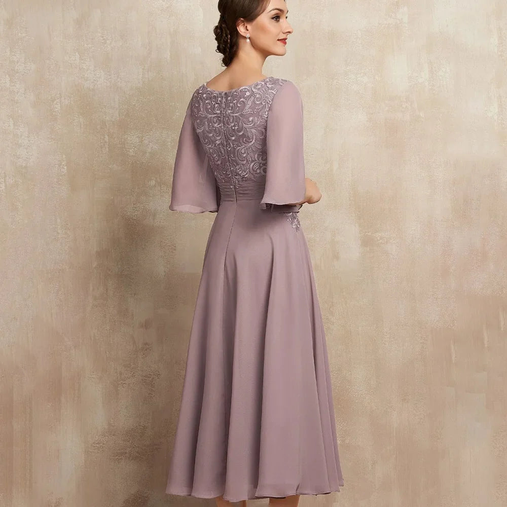 Elegant Chiffon Bridal Dress Customized A Line Lace Wedding Party Gowns Formal Occasion O Neck Mother Dresses For Bride