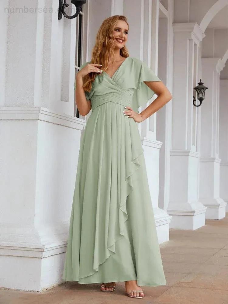 ZapDress Chiffon Bridesmaid Dresses Long Formal Evening Prom Mother of The Bride Dress with Flutter Sleeve (ZD17054)
