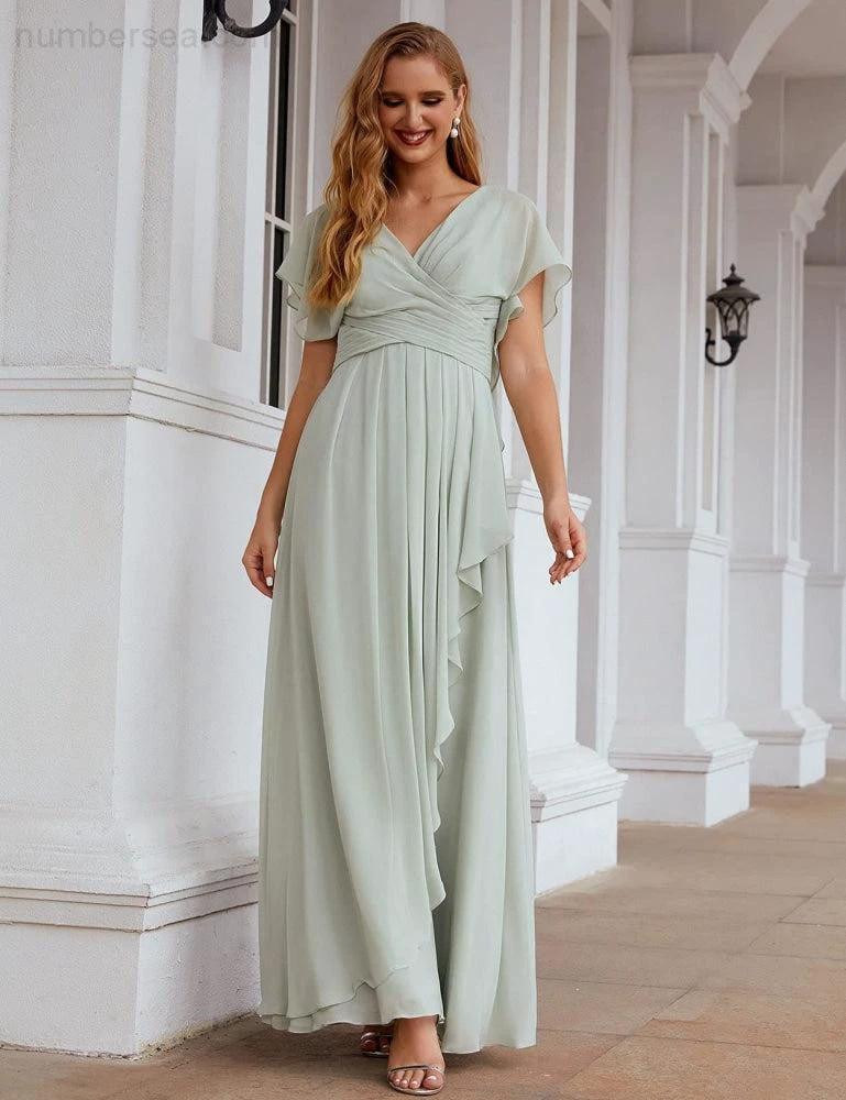 ZapDress Chiffon Bridesmaid Dresses Long Formal Evening Prom Mother of The Bride Dress with Flutter Sleeve (ZD17054)