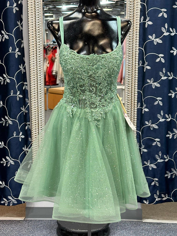 Straps Appliques Tulle Short Homecoming Party Dress