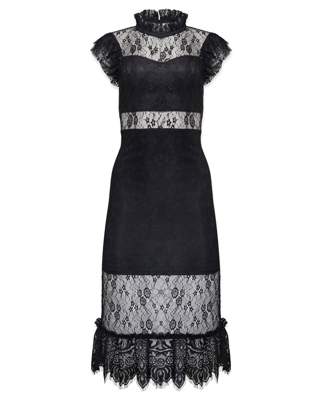 PREORDER Saige Sheer Lace Midi Dress Black