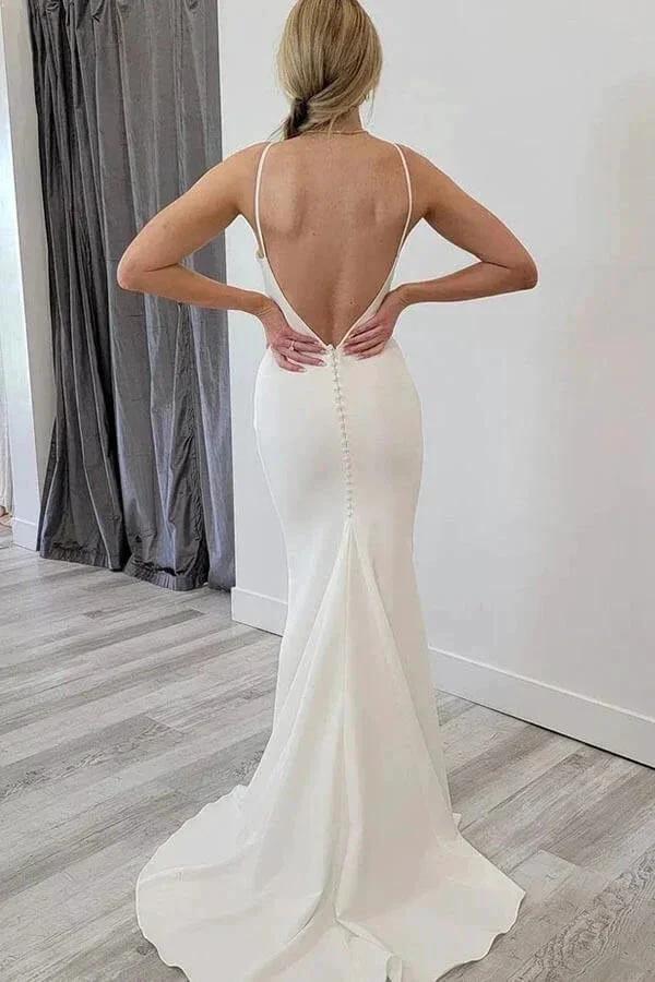 Satin Mermaid Open Back Beach Wedding Dresses Simple Bridal Gowns (ZD16166)