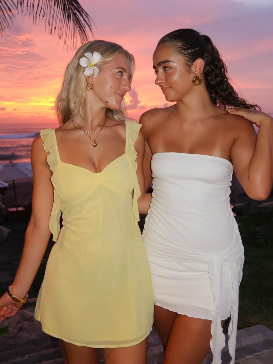 Satin V Neck Mini Homecoming Dress with Ruffles